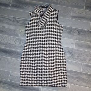 St. John Black and White Houndstooth Midi Dress